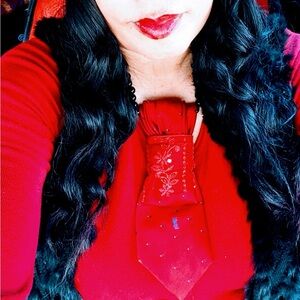 Red Embroidered Top with Black Vest